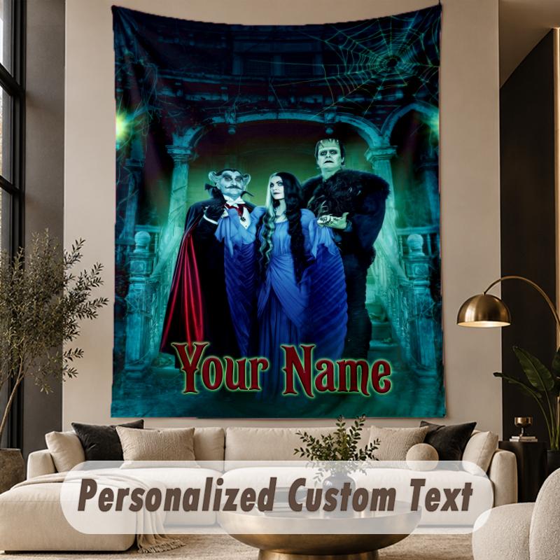 Custom Text Printed Tapestry The Munsters Pattern Large Wall Hanging Indoor Room Decor