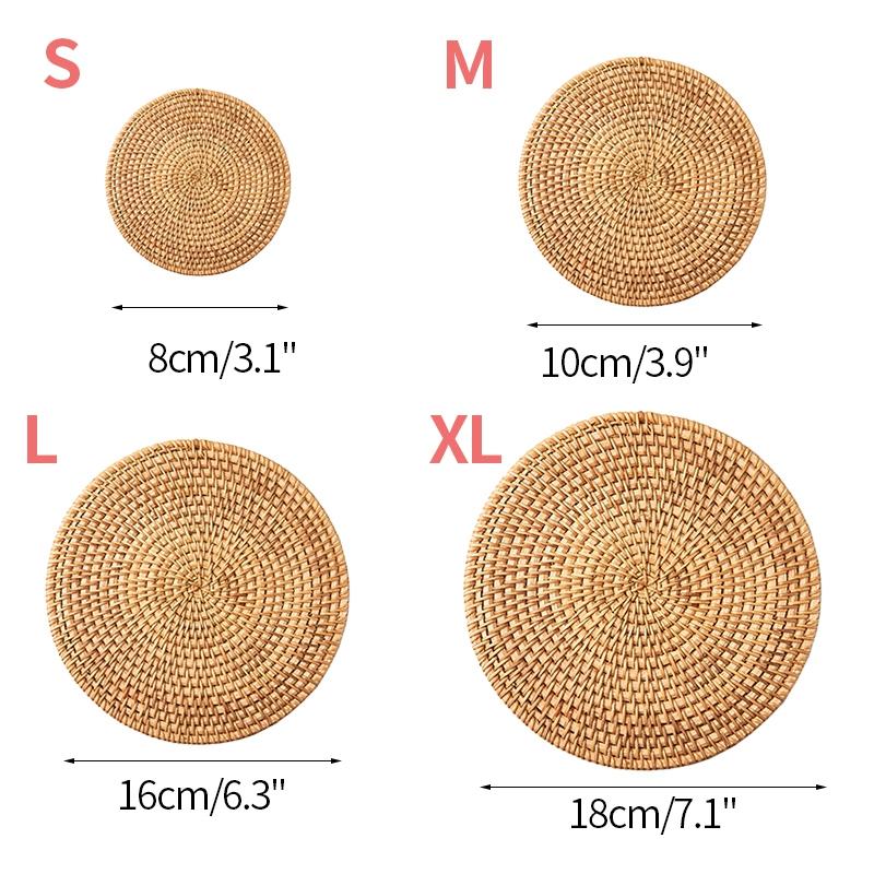 Rattan Table Mats Round Placemat for Home Office Coffee Cup Pad Handmade Woven Insulation Heat Coasters Dinner Table Decor