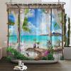 Пейзаж морского пляжа Занавеска для душа с принтом Средиземноморский пейзаж Полиэстер Занавески для ванной Домашний декор Занавеска с крючками