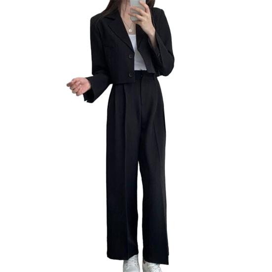 Yousheng Повседневные деловые наряды для женщин Укороченные пиджаки Брюки широкого кроя Костюмный комплект Осень Комплект из 2 предметов для работы Офисный комплект