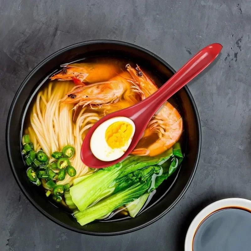 20/1PCS Red Black Soup Spoon Melamine Anti-Shock Plastic Bicolor Spoon with Hook Dumplings Porridge Dinner Cutlery Cook Utensils4