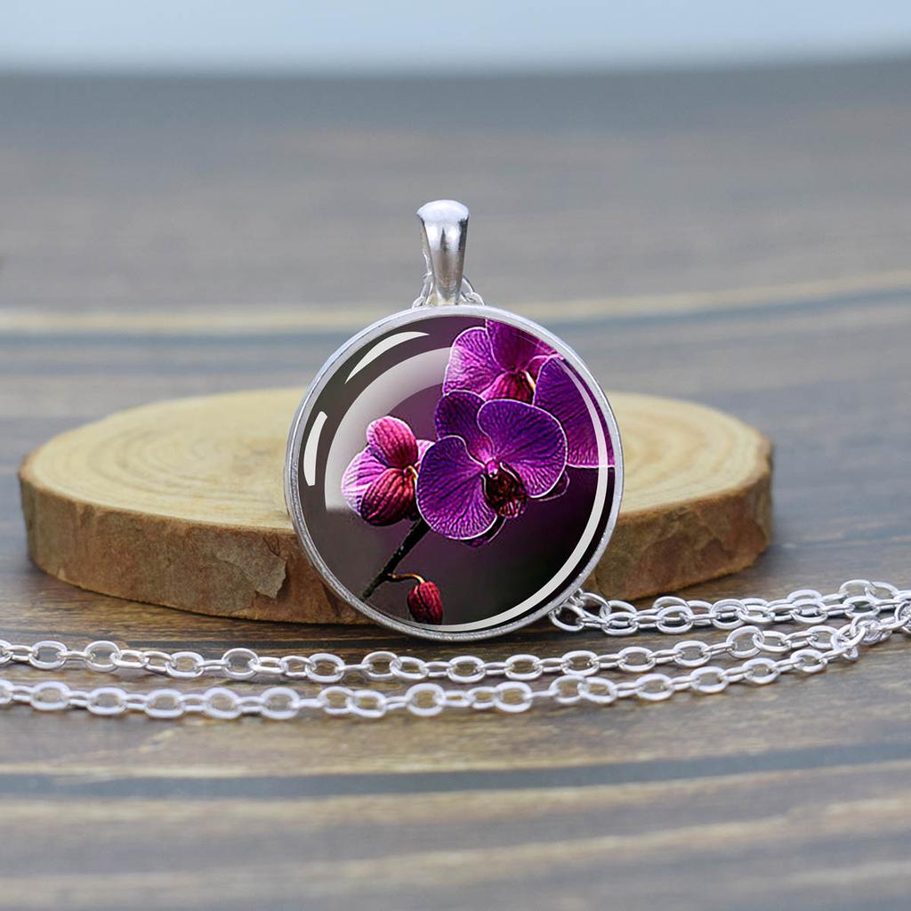 Flower Necklaces Rose Lotus Poppy Cherry Blossoms Sunflower Chains Necklace for Women Glass Cabochon Pendant Jewelry Lover Gift