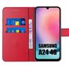 Red Case + 2 Tempered Glasses for Samsung Galaxy A24 - BOOLING - Full Anti-Scratch Synthetic Leather