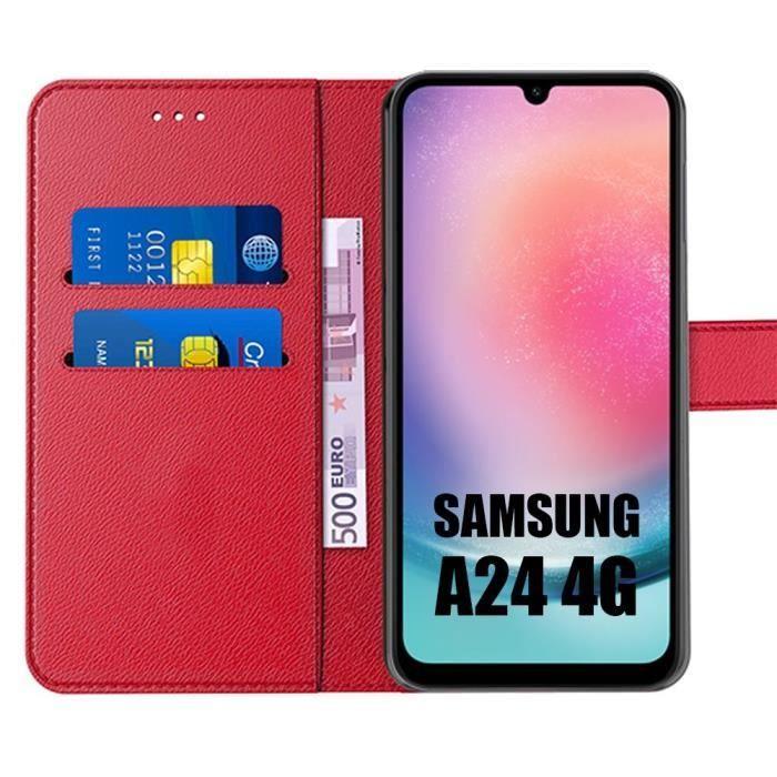 Red Case + 2 Tempered Glasses for Samsung Galaxy A24 - BOOLING - Full Anti-Scratch Synthetic Leather