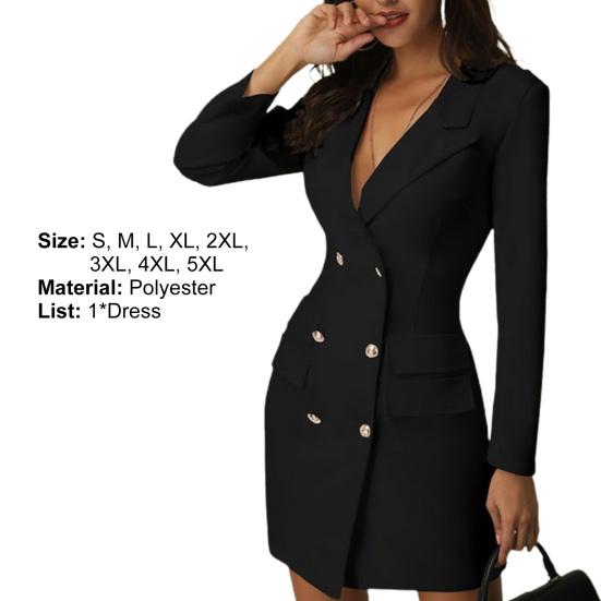 Платье-блейзер, однотонное, большого размера, двубортное, повседневное, модное, весна-осень, облегающее, с запахом на бедрах