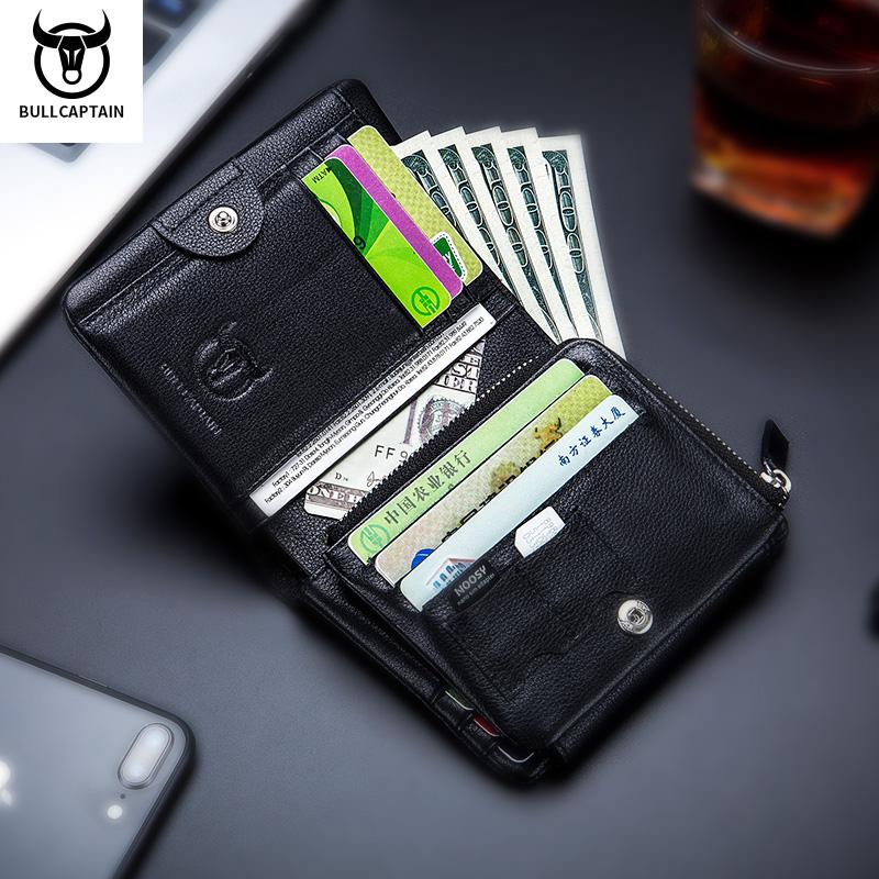 BULLCAPTAIN Брендовый кожаный RFID ретро-кошелек, мужской маленький кошелек на молнии, сумка для карт, мужской кошелек-клатч