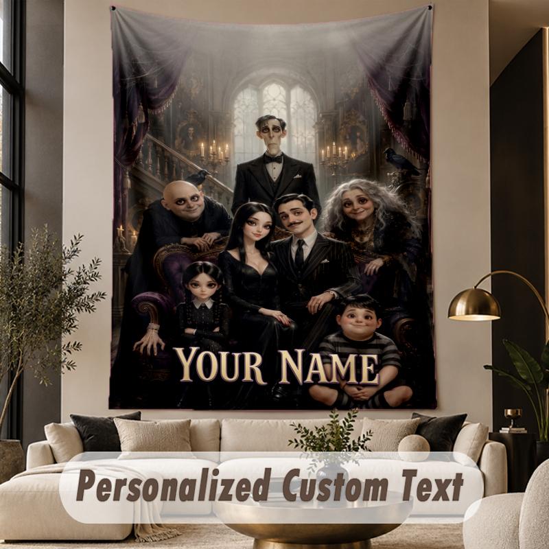 Custom Text Printed Tapestry The Addams Family Pattern Large Wall Hanging Indoor Room Decor