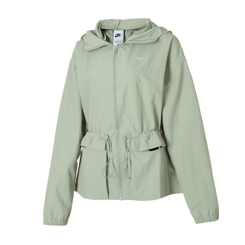 Nike Свободная куртка-бомбер на молнии с капюшоном для женщин, однотонная, зеленая, FN3670-370
