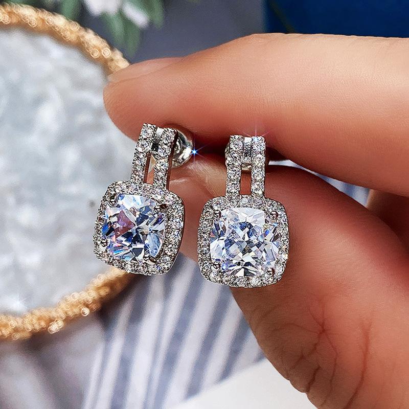 Роскошные серебряные серьги-гвоздики с кубическим цирконием для женщин, свадьбы, помолвки, вечеринки, женские элегантные аксессуары, модные ювелирные изделия