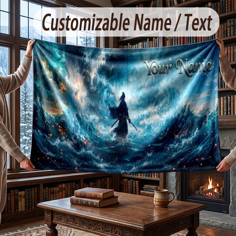 Octopus Sea Life Theme Throw Blanket Custom Name Text Personalized Blanket Soft Cozy Blanket for Home Sofa Bed