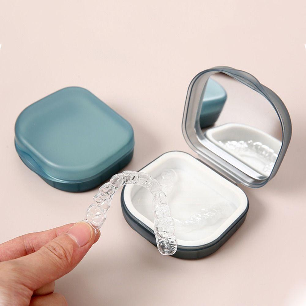 Portable Braces Box With Mirror Mouthguard Case Travel Denture Storage Box