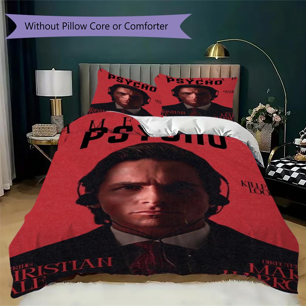 American Psycho Pattern Bedding,Quilt Set Quilt Cover Pillowcase Home Birthday Gift(1 * duvet cover + 2 * pillowcase, without core)_lx
