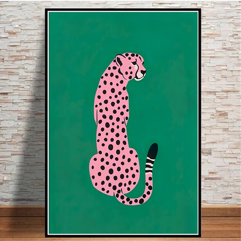Pink Gold Leopard Green Posters and Prints Canvas Paintings Animal Wall Art Pictures for Modern Living Room Wall Decoration