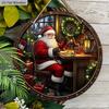 Rustic Wooden Christmas Sign with Santa Claus Pattern - Navidad Round Wreath Sign for Yard Door Wall Hanging Decor - Ideal Christmas Decoration