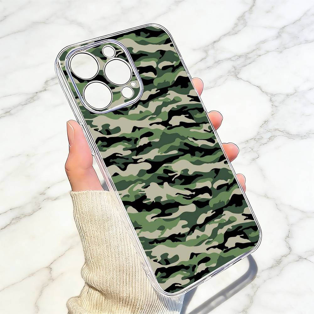 Камуфляжный Чехол Для Телефона Для iPhone 17 16 15 14 13 12 11 Mini Pro Max Plus Прозрачный Чехол