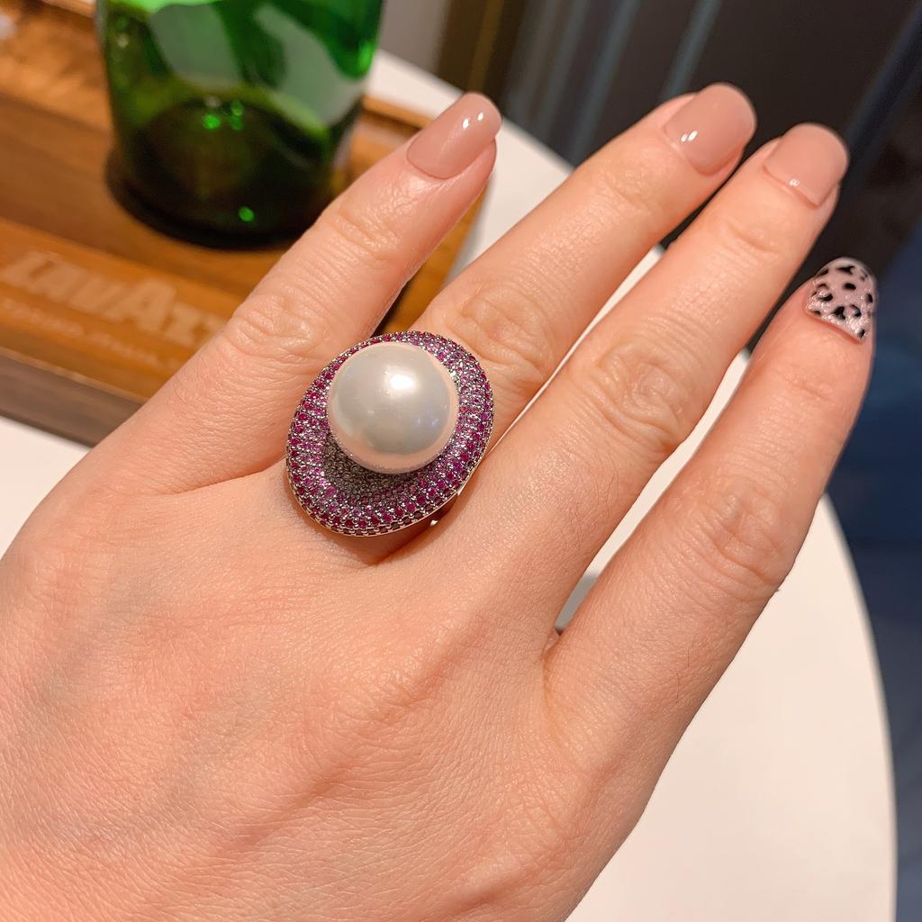 Кольцо с микро-контрастным бриллиантом и жемчугом, модное регулируемое кольцо