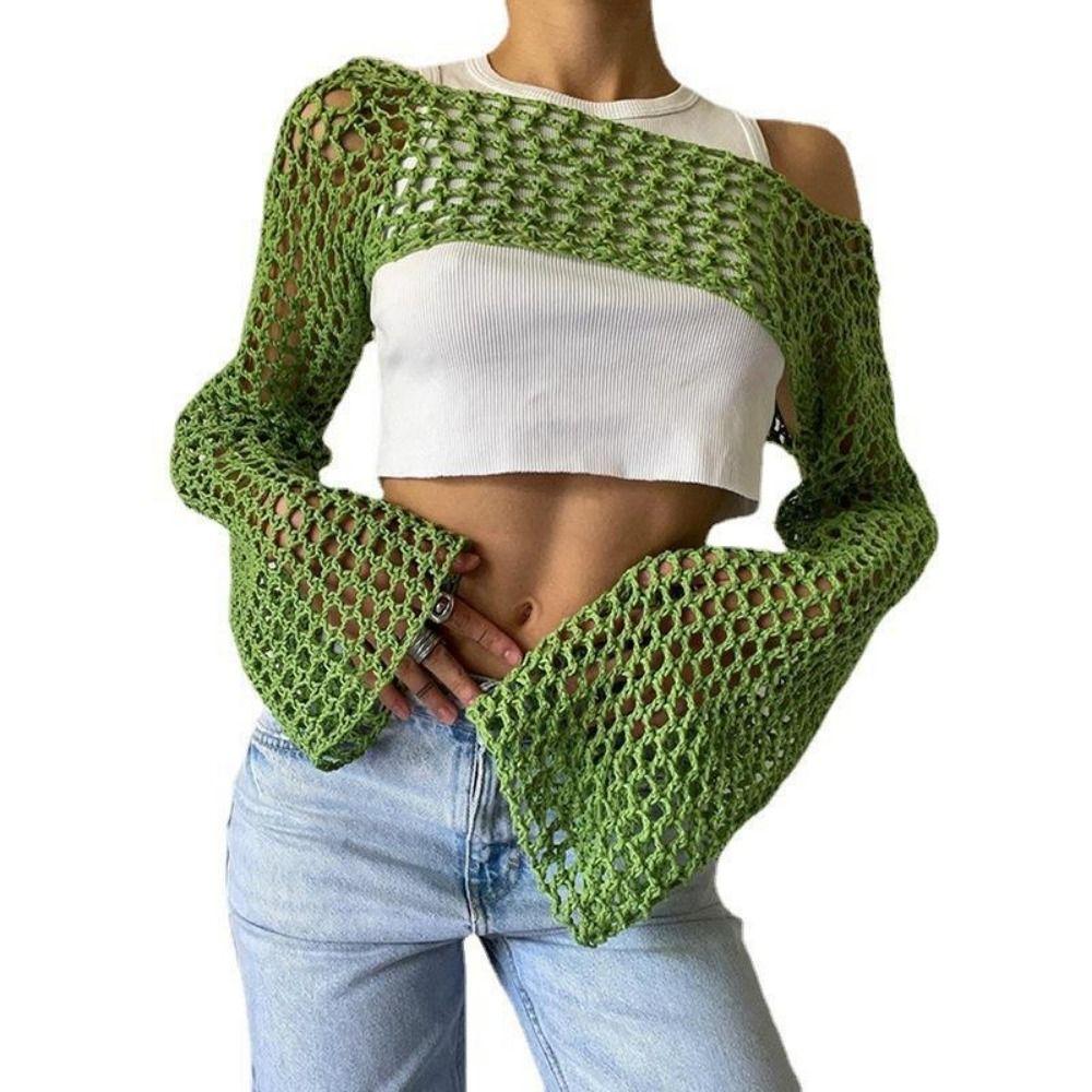 Soft Round Neck Shrug Pullover Y2K Knit Hollow Out Crop Top Women Crochet Crop Top Shopping