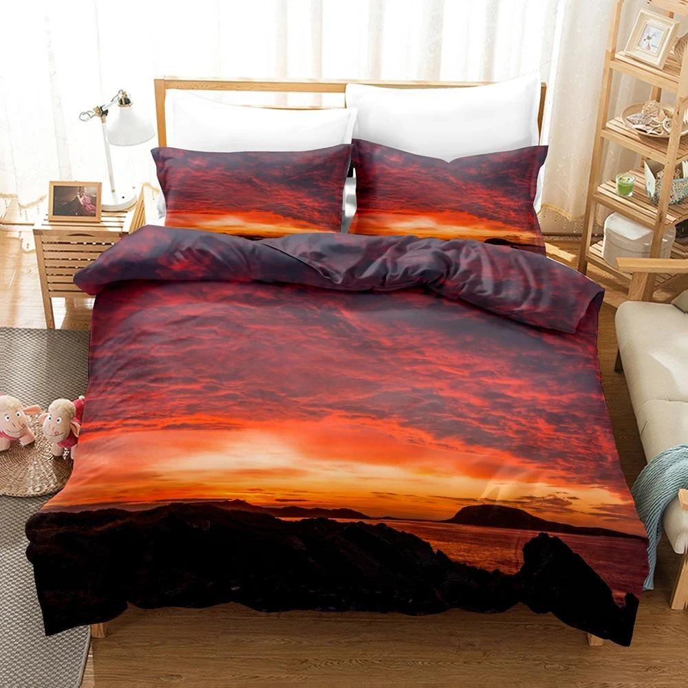 Goldon Sunset Bedding Collection Tropical Beach Holiday Duvet Cover Collection Girl Bed Cover Collection Sunrise Quilt Cover Pillowcase Single Double