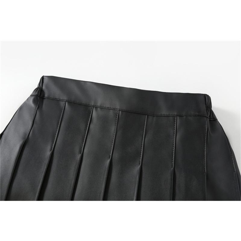 Girls Leather Skirt Black High Waist A-Line Pleated Skirt for Kids Fashion All-match Slim Teen Children Group Dance Skirt 3-16 Y