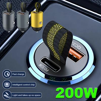 200 Вт USB Автомобильное зарядное устройство Сверхбыстрая зарядка Type-C PD Быстрая зарядка Адаптер для автомобильного зарядного устройства для телефона для iPhone 15 14 Huawei Samsung Xiaomi
