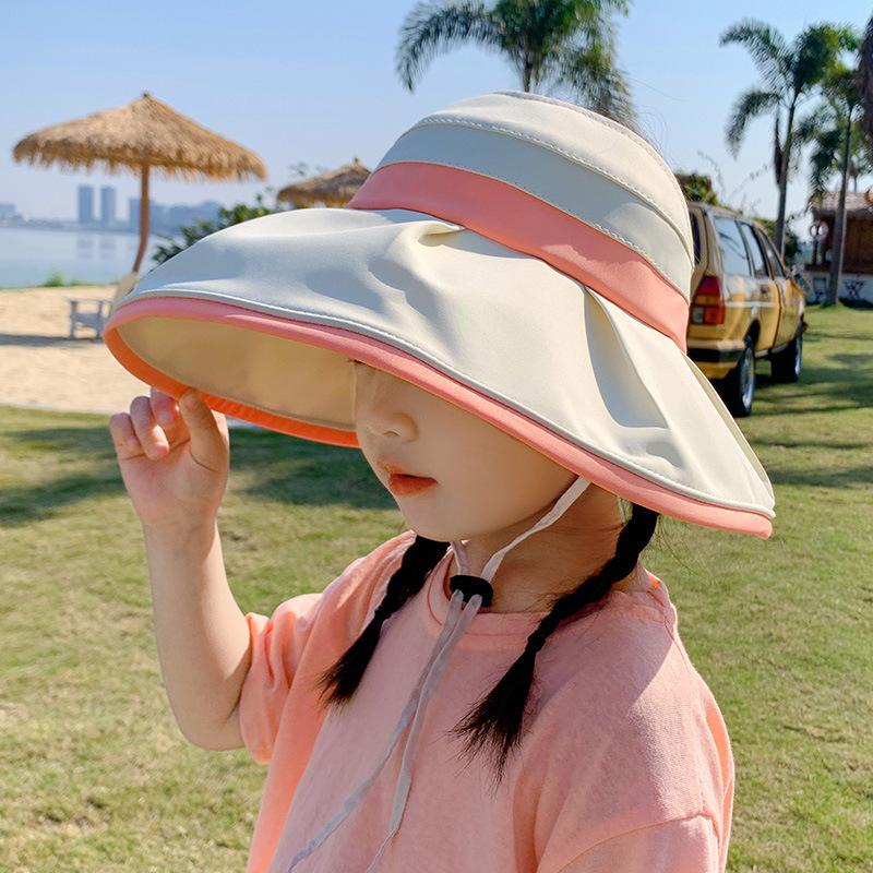 Kids Spring Summer Visor Sun Hat Large Brim UV Protection Cap for Students Outdoor Beach Shade