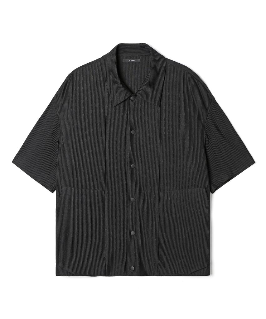 ADHOC Men'S Open Collar Ribbed Short Sleeve Shirt (Black) (Hc4Ss10)