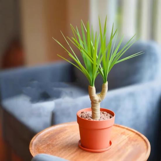 Dragon Tree Ornament with Broom Brush Trashcan Dustpan Detachable Cleaning Tools Dust-Free Simulated Potted Green Plants Home Office Decoration