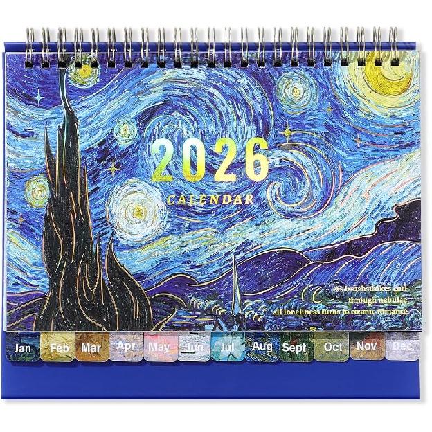 Календарь 2026 Настольный календарь - Перекидной календарь с художественными изображениями в стиле винтажной масляной живописи, с метками месяцев и четким отображением дат, подходит для офиса