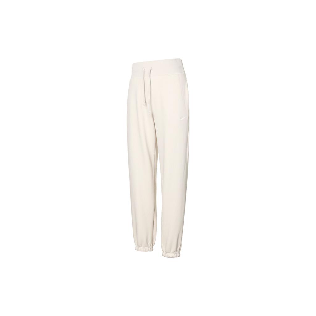 Nike Solid Color Logo Embroidered Drawstring High Waist Fleece Cuffed Casual Pants Women bottoms Khaki DQ5888-104