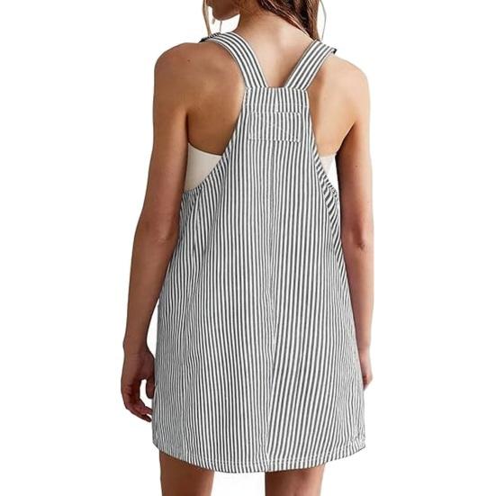 Женское платье на подтяжках с U-образным вырезом, без рукавов, в полоску, мини-платье с карманами, свободного кроя, стройнящий образ, платье для работы и отдыха