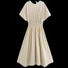 Fashion Style 2024 Summer New Female Excellent Elegant Tight Waist Pleated Short Sleeve Backless Dress 06618931711