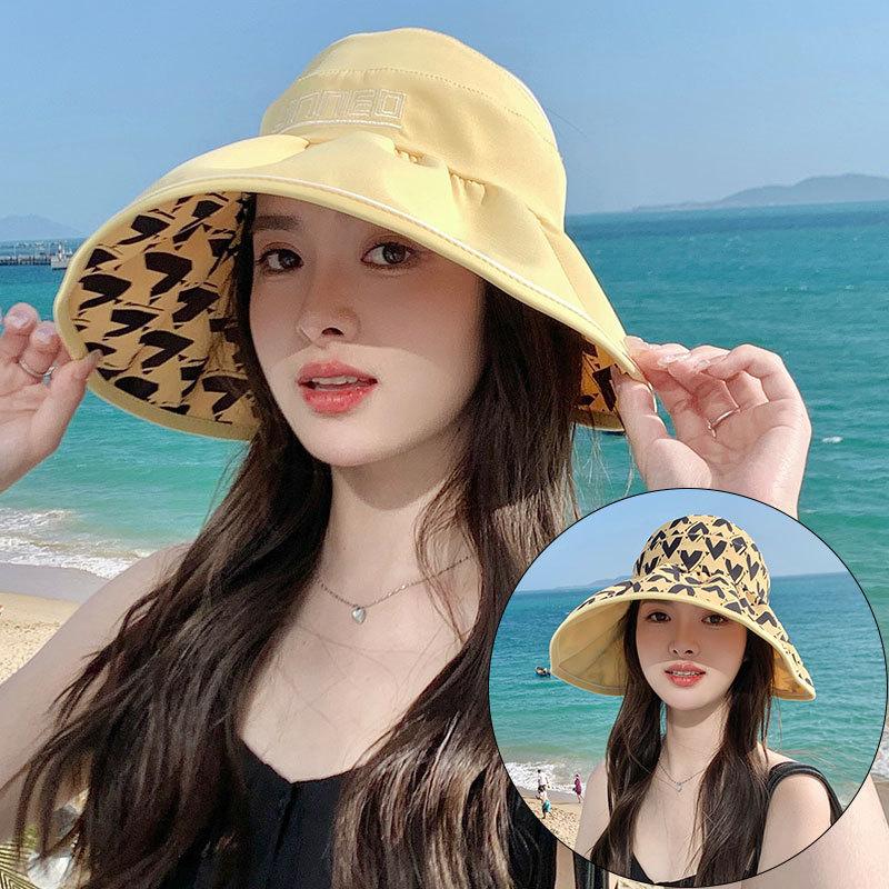 Корейская версия двухсторонней шляпы от солнца для женщин, летняя защита от солнца на открытом воздухе, пляжная шляпа с открытым верхом, складная шляпа для рыбалки