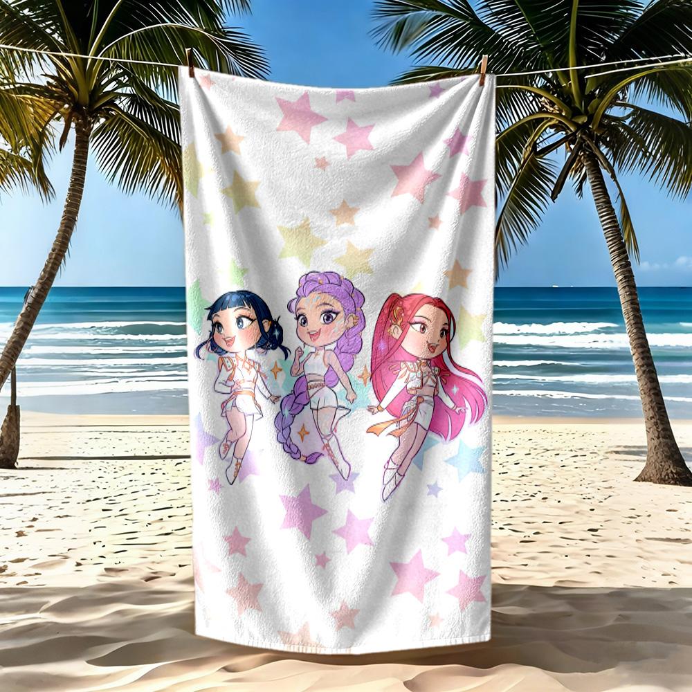 Huntrix Girl Beach Towel Quick-Dry Soft Microfiber Comfortable Lightweight Perfect for Traveling Yoga Camping and Swimming