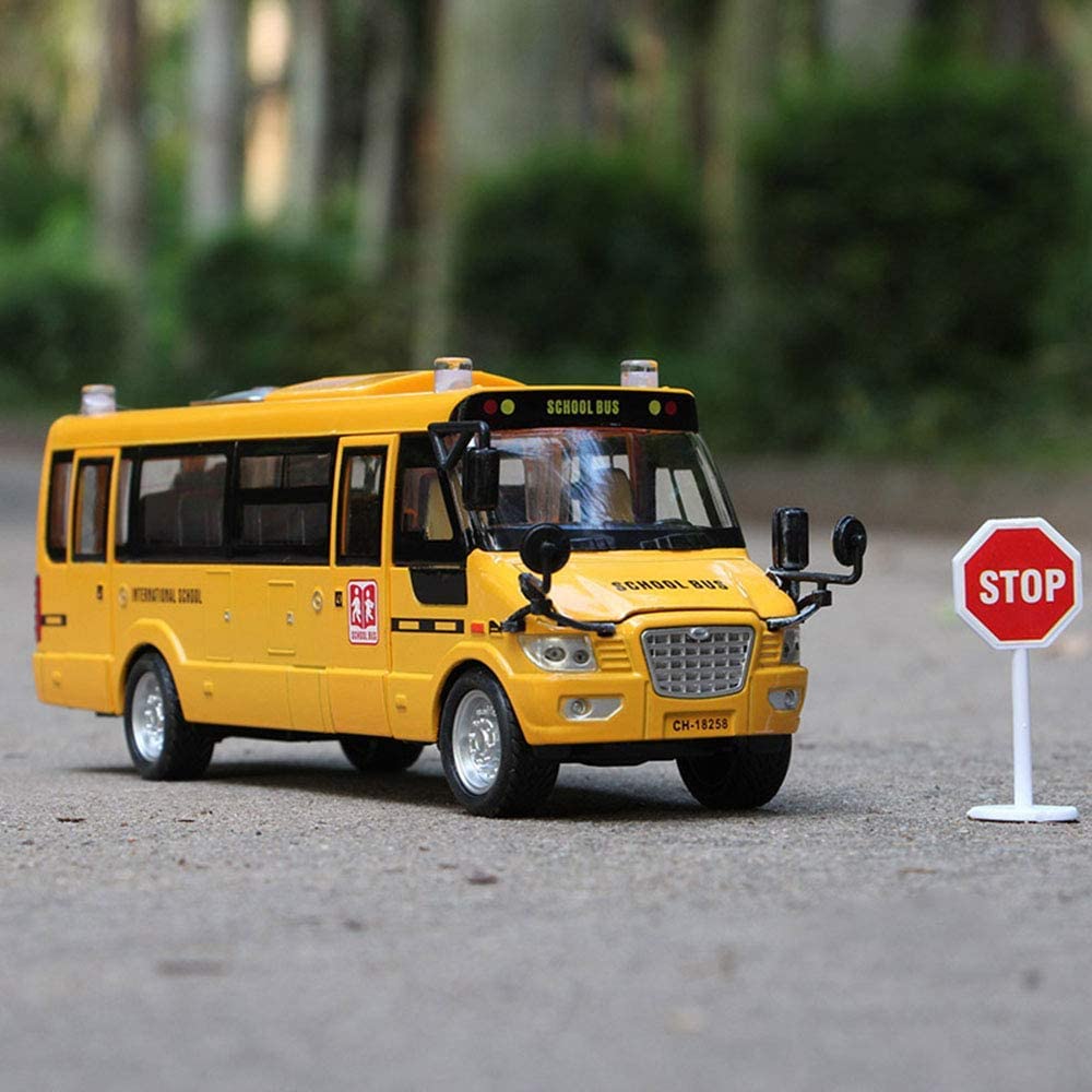 1/32 школьный автобус, игрушки для малышей, 9-дюймовые откидные желтые игрушечные автобусы, литые под давлением машинки со звуками, подсветкой и открытыми дверями, день рождения для мальчиков, девочек, детей