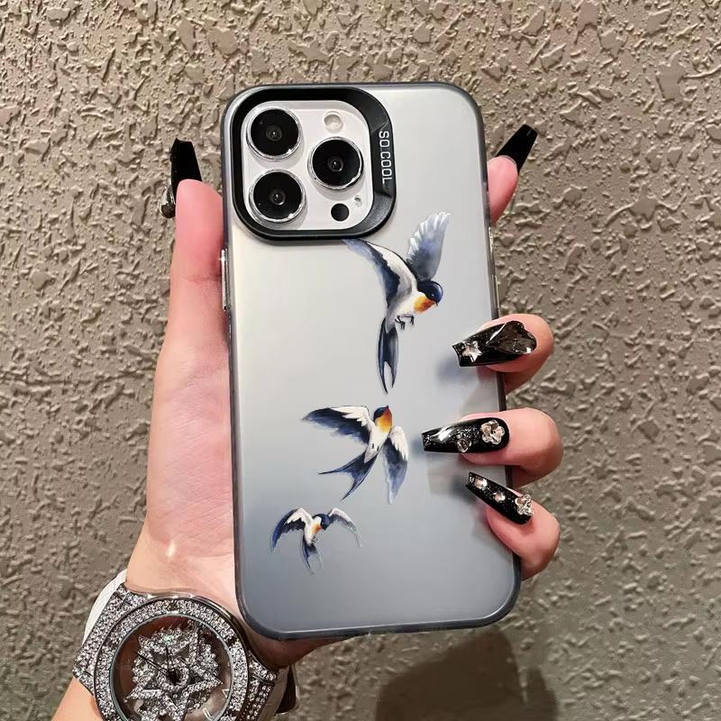Элегантный Чехол для Телефона с Узором Летающая Ласточка для iPhone 17 Pro Max 16 15 Pro 14 13 Mini 12 11 XR XS 17Air Plus Жесткий Матовый Чехол
