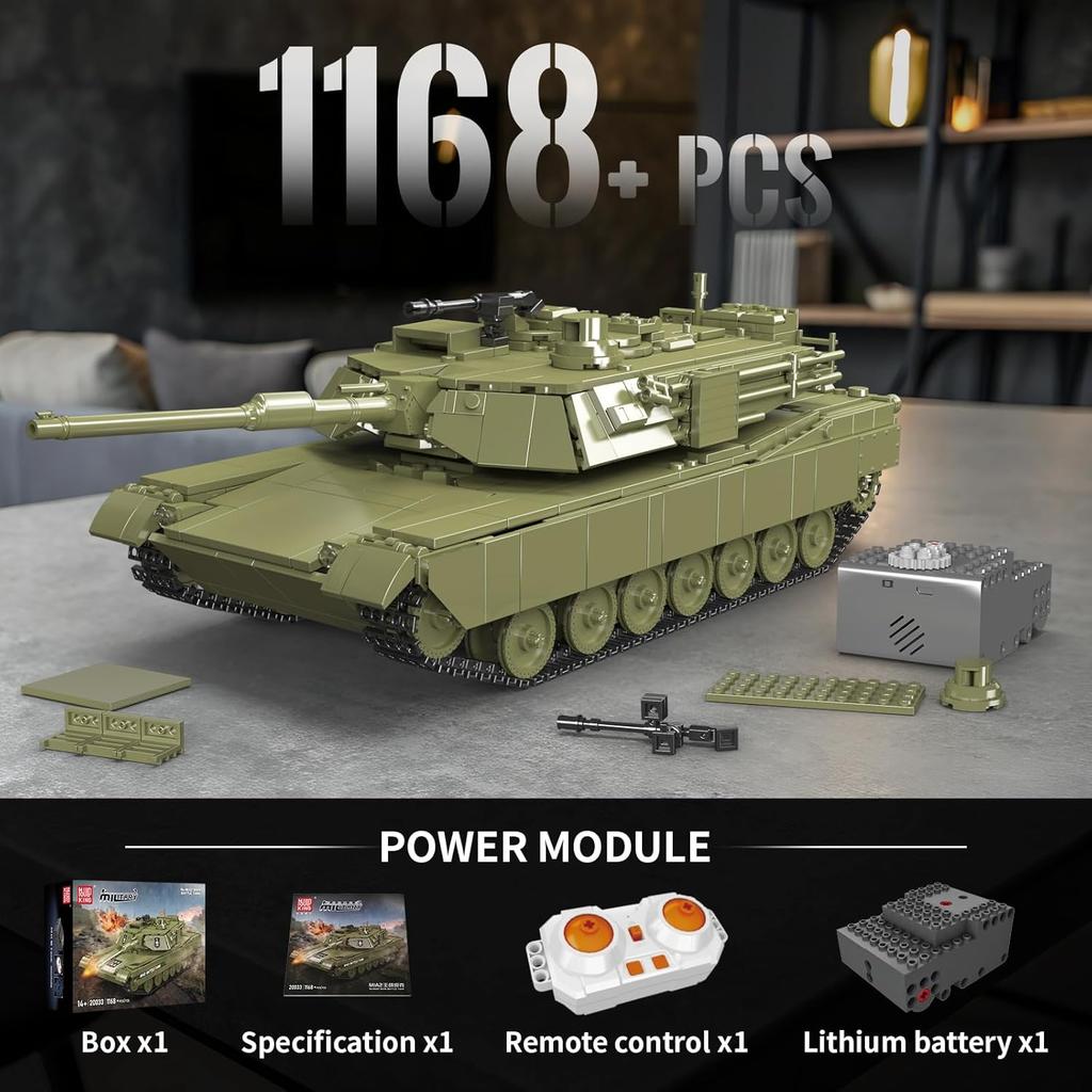 MOULD KING 20033 Военные танковые игрушки Пульт дистанционного управления M1A2 Основной боевой танк Строительный блок Кирпичная сборка Детский рождественский подарок