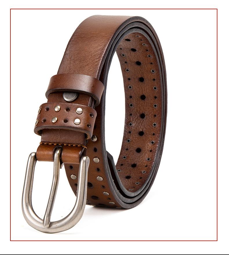 Ремень женский первый слой коровьей кожи с заклепками панк молодежный джинсовый повседневный кожаный ремень