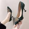 Fashion High Heels Women's Stiletto Heel Pointed Toe New Red Kitten Heel Princess Rhinestone Women's Single Shoes