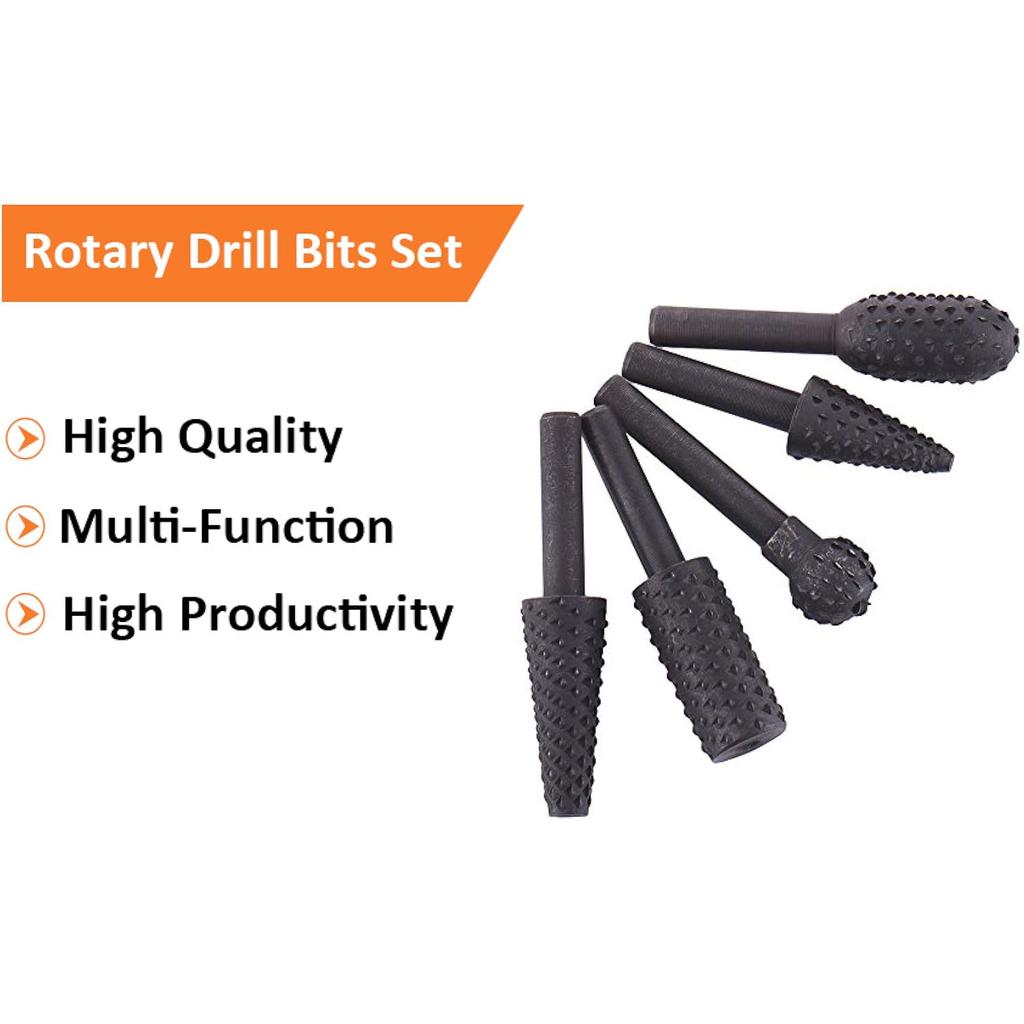 Набор вращающихся сверл Rongon для резьбы по дереву, напильник, рашпиль, сверло из 5 шт., хвостовик 1/4" 6 мм, мощность инструмента