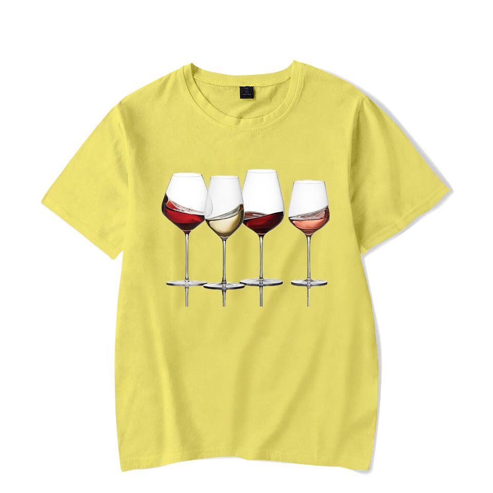 Футболки с винным принтом для женщин, летние повседневные футболки с круглым вырезом, футболки с короткими рукавами, модная футболка