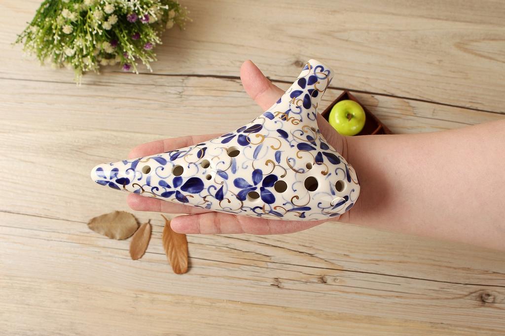 TNG Ocarina музыкальный инструмент роскошная одинарная окарина Wind Wind глазурованная отделка синий цветочный фарфор [альт/до/AC/12 отверстий/белый и синий]