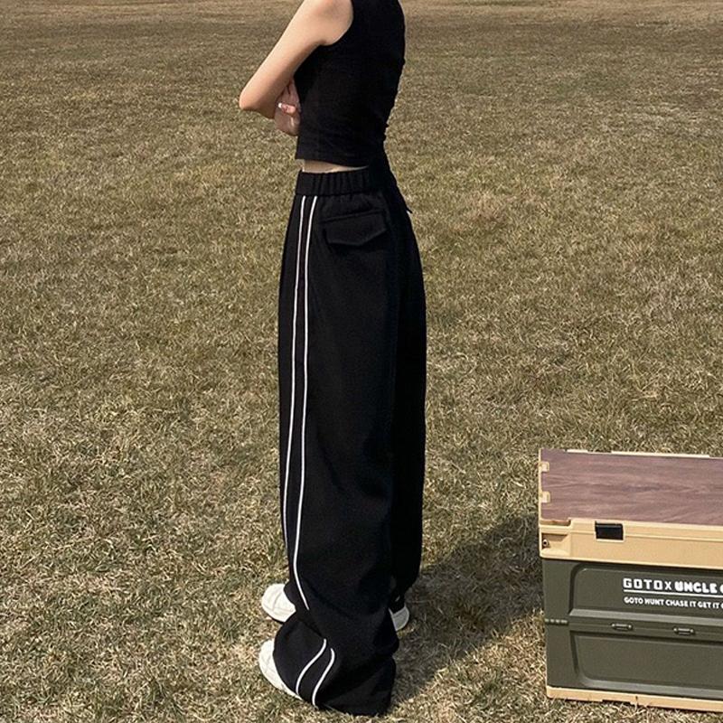 Хиппи, черные полосатые мешковатые брюки по бокам, Harajuku, корейские спортивные штаны большого размера, винтажные свободные спортивные брюки для бега, прямые широкие брюки