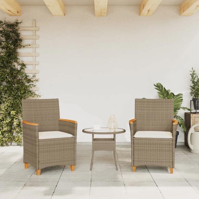VidaXL Lot de 2 Chaises de Jardin avec Coussins, Sièges avec Accoudoirs, Fauteuils de Terrasse Patio, Moderne, Beige Résine 368722