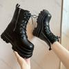 Comemore Chunky Platform Black Ankle Boots Women Shoes 2025 New Spring Autumn Leather Booties Punk Thick Bottom Motorcycle Boots