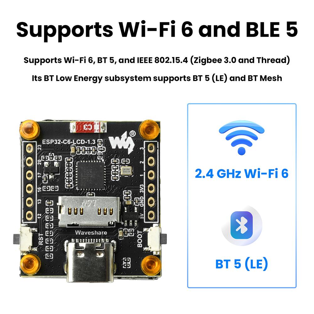 ESP32-C6 1,3-дюймовый ЖК-дисплей ST7789 WIFI Bluetooth плата разработки 240x240 разрешение одноядерный процессор Type C