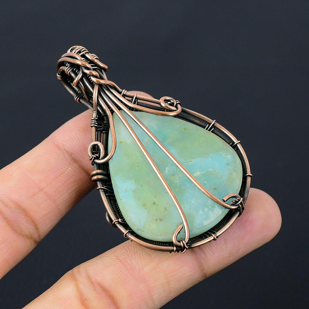 Beautiful Hemimorphite Gemstone Pure Copper Wire Wrapped Handmade Pendant Jewelry