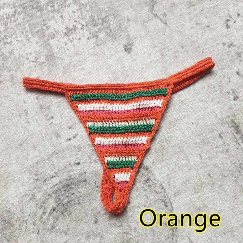 European & American Influencer Striped Handmade Crochet Bikini Set