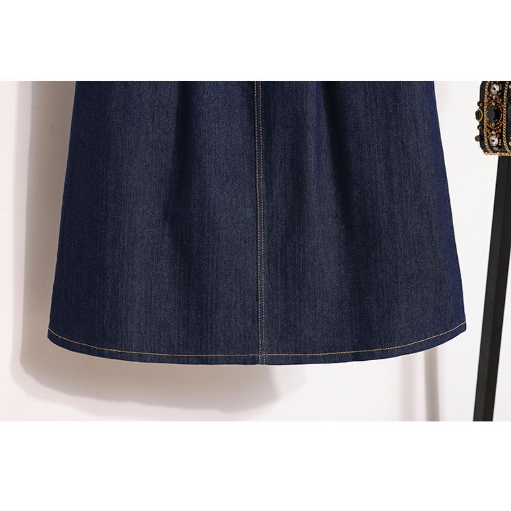 Dimanaf 2025 Plus Size New Spring Elastic Denim Skirts Women A-Line Fashion Skirt High Waist Vintage Maxi