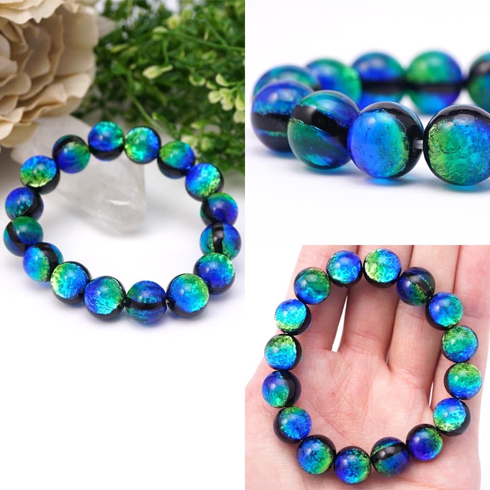 Dragonfly Ball Blue Green 12mm Round Ball Bracelet Inner Circumference Kerama Marine Firefly Glass Natural Stone Power Stone Prayer Bead Prayer Bead