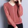 Cool Thin Knit Sweater for Women with Hollowed Out V-neck Long Sleeved Soft Casual Pullover Sweater for Women's Inner Wear